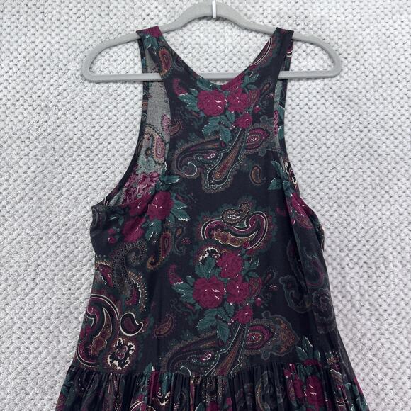 VTG Fabrizio Dress Womens S Black Paisley Rose Button Front Boho Pleated - Picture 6 of 11